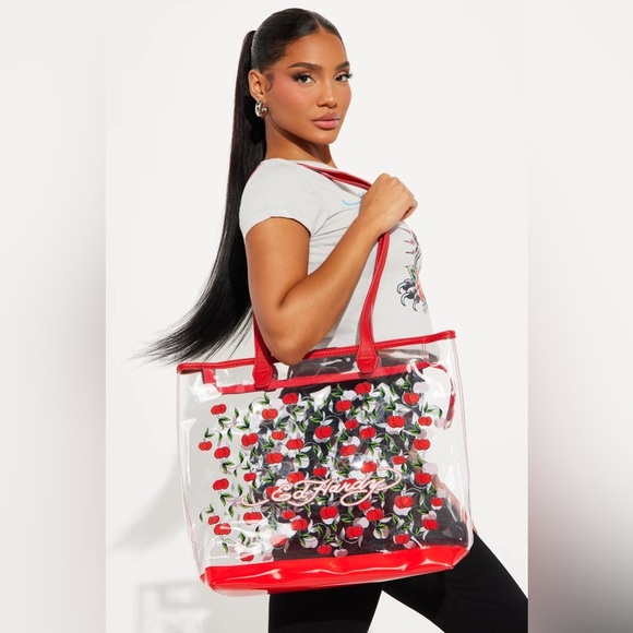 Ed Hardy Red Cherries Clear PVD Tote Bag | Red | NEW/NWT!!!🍒🍒🍒 - Picture 3 of 8